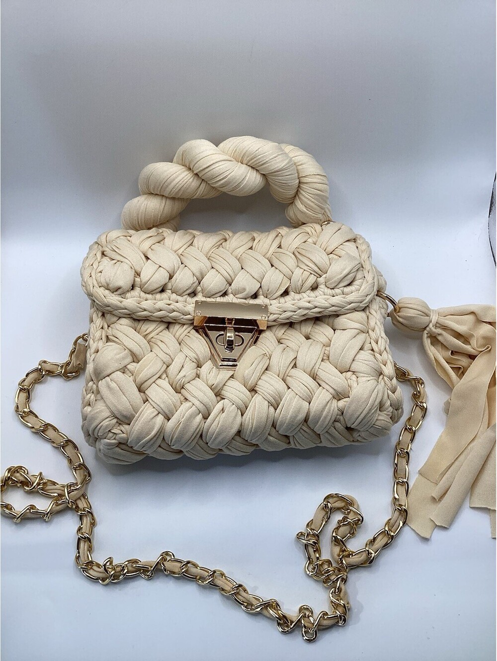 Chunky Yarn Knit Crochet Tote Purse Crossbody Bags for Women - Handwoven